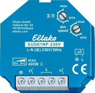 Eltako UnivErsal-Dimmschalter ohne N für R+L+C-Last. EUD61NP-230V