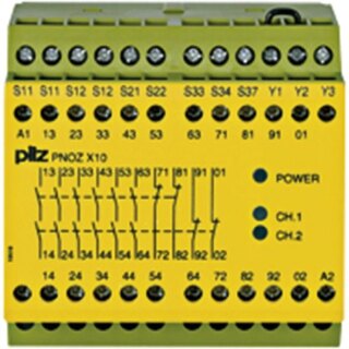 Pilz Not-Aus-Schaltgerät 24VDC 6n/o 4n/c 3LED PNOZ X10 #774709