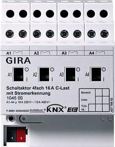 Gira Schaltaktor 4-fach 16A 1045 00 C-Last REG Instabus KNX/EIB