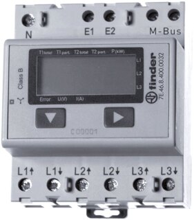 Zähler LCD,1- und 2 Tarifzähler,für 3-Phasen Drehstrom,bis 65 A,M-Bus Schnittstelle,MID konform