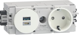 Hager GS16009016 Steckdose 1f m.USB-Charger A+C 15W Wago Winsta